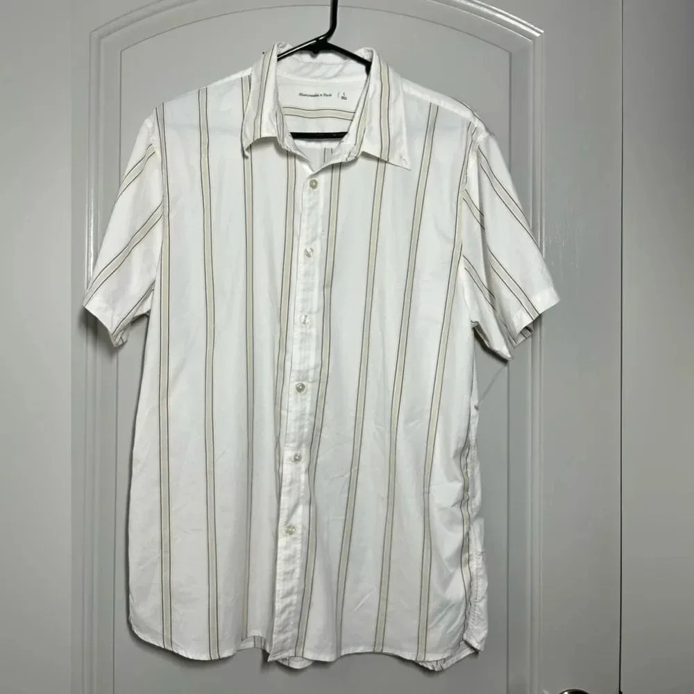 Abercrombie & Fitch Collar Lightweight Striped Polo in white size L